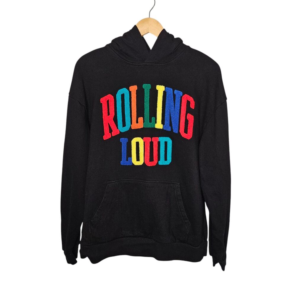 ROLLING LOUD Festival Mens Black Multicolor 3D Letter Hoodie Sweatshirt Medium